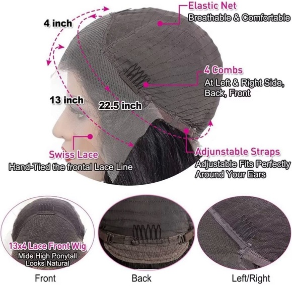 Kinky Straight Human Hair Wig Kinky Curly Edges Hairline 13x4 Lace Front - Picture 5 of 8